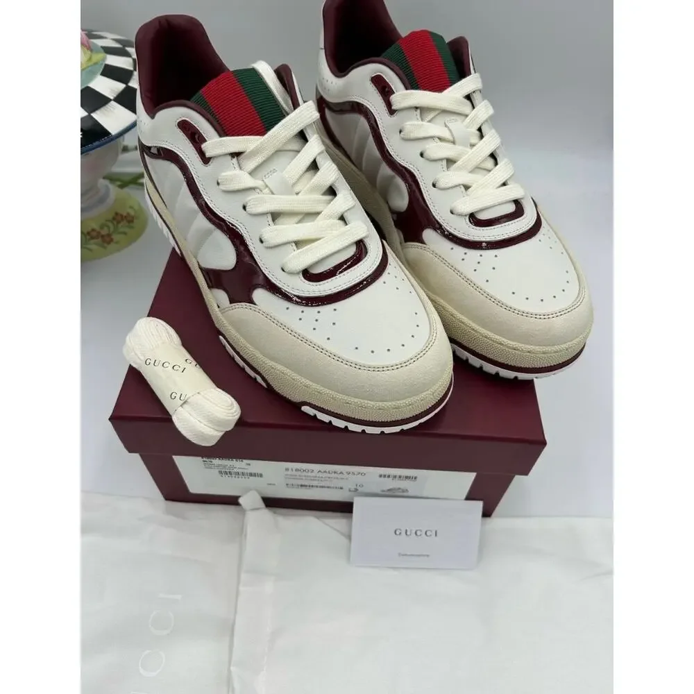 Men's Gucci re-Web leather sneakers with red accents size 10 fits 10.5 US